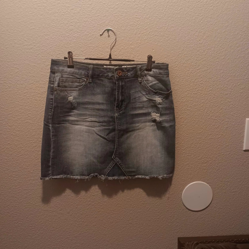 Distressed Denim Skirt